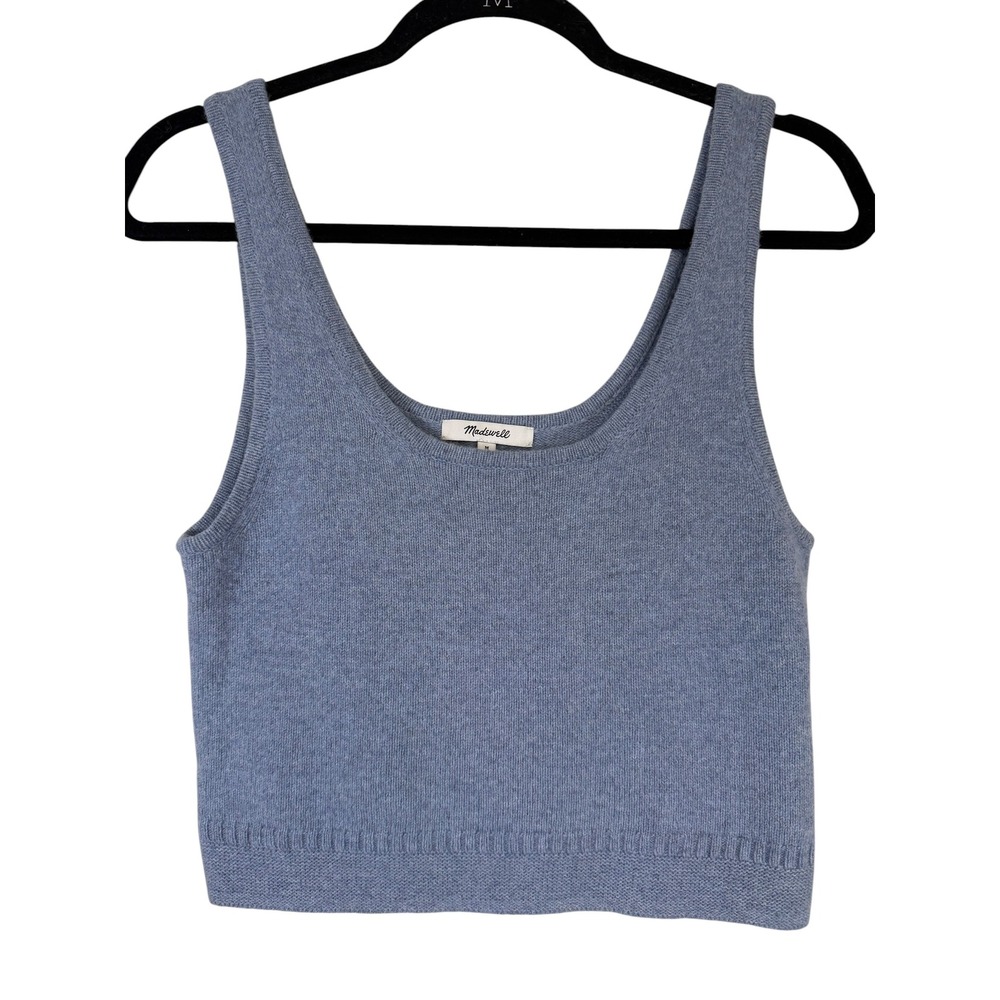 Madewell Womens Blue 100% Cotton Knit Scoop Neck Cropped Tank Top Size M